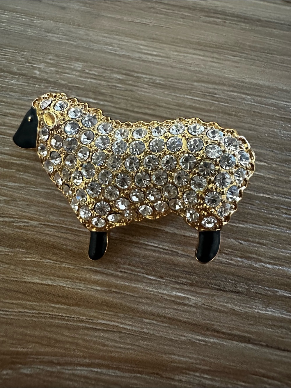 Vintage Rhinestone Sheep Brooch